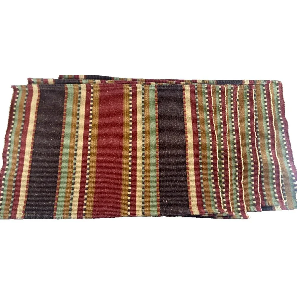 Vintage Striped Placemats Set Of 6 Woven Knit Red Black Reversible Boho 12x18